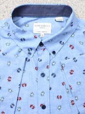 Construct AOP Shirt Mens XL Blue Slim Fit 4 Way Stretch Crab All Over Print S/S